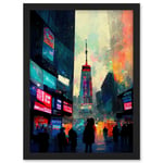 Times Square New York Neon Street Artwork Framed Wall Art Print A4