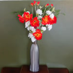 Artificial Flower Arrangement 100cm Poppy and White Blossom Arrangement in Glass Vase