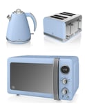 NEW Swan Kitchen Appliance Retro Set - BLUE Digital 20L Microwave, BLUE 1.5 Litre JUG Kettle & BLUE Retro Stylish 4 Slice Toaster Set