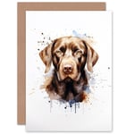 Chocolate Labrador Retriever Lovers Gift Watercolour Pet Portrait Painting Artwork Sealed Greeting Card Plus Envelope Blank inside