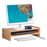 Bamboo Monitor Stand Riser,Anti-Slip Monitor Mount Ergonomic Laptop Printer Adjustable Stand for Laptop,Computer,iMac,PC,Printer,Notebook (L)