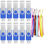 USB Stick 1GB 10 Pack USB 2.0 Flash Drives - Portable Memory Stick 1 GB Value Multipack Pen Drive with Multicoloured Lanyards - Blue Swivel Data Storage Pendrive Bulk Zip Drives by FEBNISCTE