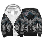 WellWellWell Viking Eagle Mens Fleece Zipper Hoodie Wool Lined Thicken Plus Velvet Hooded Jacket with Pockets white m