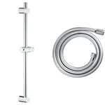 GROHE Vitalio Universal 600 - Shower Rail, Size 620 mm, Easy to Install, Upper Bracket Adjustable to Adapt to Existing Holes, Chrome, 27724000 & Relexaflex - Shower Hose 1.5m, Chrome, 28151001