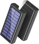 Portable Solar Charger 30000mAh, Power Bank with 2 USB Output & Black 
