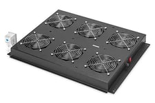 Ventilateur de toit DIGITUS pour baie serveur de la série DIGITUS Unique, 6x ventilateur, thermostat, noir (RAL 9005)