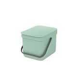 Brabantia - Sort & Go Waste Bin 6L - Small Recycling Bin - Stay Open Lid - Carry Handle - Easy to Clean - for Worktop or Under Kitchen Counter - Food Waste Caddy - Jade Green - 20 x 25 x 18 cm