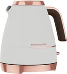 Beko Cosmopolis Dome Kettle WKM8307W, Retro White Rose Gold Design, 1.7L Capacity 3000 W, Includes Removable Lid, Easy Pour Spout & Boil Dry Protection
