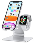 OMOTON 2 in 1 Phone and Apple Watch Stand, Desktop Stand for iPhone and Apple Watch SE, Such as iPhone 13 and iWatch Series 7/6/5/4/3/2/1 (Include 38/40/41/42/44/45mm), Silver