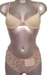 J Lo Cream & Pink Underwired Bra & Boyshorts 32B & Medium Shorties Set Underwear