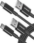 Anker USB-A to USB-C Charger Cable 2 Pack (6ft Nylon), 331 Cable, 6ft, Black 