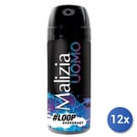 12x Lot Malizia Homme Déodorant Spray 100 Loop