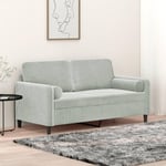 2-personers sofa med pyntepuder 140 cm velour lysegrå
