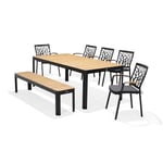 Lifestyle Garden Portals spisegruppe Teak/sort 5 stole, bænk & bord 209x105 cm