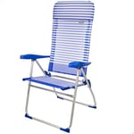 AKTIVE Beach Sicilia - Chaise Pliante Haute avec Dossier Haut Réglable 7 Positions. Chaise de Plage avec Coussin, Chaise de Jardin ou Camping, Bleu et Blanc