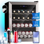 Fridge Refrigerator Beverage Cooler Mini 60 L Freestanding Glass Door WiFi Black