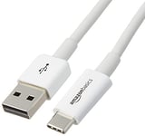 Amazon Basics USB-C to USB-A 2.0 Fast Charger Cable, 480Mbps Speed, USB-IF Certified, for Apple iPhone 15, iPad, Samsung Galaxy, Tablets, Laptops, 2.7 m, White