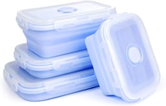Collapsible Silicone Lunch Box Portable Collapsible Dishwasher and Freezer Collapsible Storage Box 4pcs Silicone Collapsible Food Box BPA Free for Camping, Hiking, Travelling-Blue
