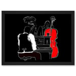 Musicians Jazz Piano Illustration Red Bass Bar Music Artwork Framed Wall Art Print A4
