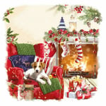 Jack Russell Relaxing by Fireplace Traditional Charity Christmas Pack of 6 Cards
