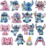 16 st Lilo & Stitch broderade sy-på-lappar för kläder, jackor