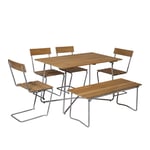Grythyttan Stålmöbler - Klassikerserien matgrupp B25A bord, bänk 8 & 4 st stol 1 teak - Matgrupper utomhus