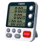Digital dubbel kökstimer, 3 kanalers Count Up/down Timer, matlagningstimer, stor skärm, hög volym A