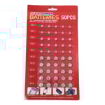 50 st AG1/AG3/AG4/AG10/AG12/AG13 set för klocka Leksak Klocka Kalkylator Blandad Knapp Myntcell Batteri Set