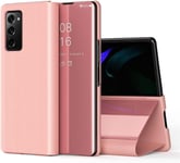 Compatible Avec La Coque Samsung Galaxy Z Fold 2, Miroir Design Clear View Maquillage Protection Flip Pc + Coque En Pu Pour Samsung Galaxy Z Fold 2 Flip Mirror : Or Rose Qh
