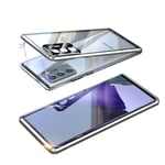 Case for Samsung Galaxy Note 20 5G 360°Metal bumper + Front and Back Transparent Tempered Glass Shockproof Magnetic Flip Cover,Integrated Screen Protector Camera Lens Protective,Silver