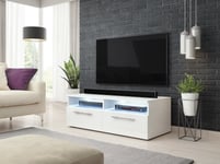 RTV BONN Matt vit/glansigt vit LED TV-bänk - modern moderiktig stil, självmontering, budleverans - 100x35x46, 2 dörrar, LED-belysning