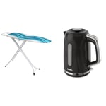 Mabel Home Adjustable Height, Deluxe, 4-Leg, Ironing Board, Extra Cover, Blue/White Patterned & Breville Bold Black Electric Kettle | 1.7L | 3kW Fast Boil | Black & Silver Chrome [VKT221]
