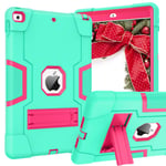 iPad 9th Generation Case (2021)/8th Generation Case (2020)/ iPad 7th Generation Case (2019) DOMAVER 3 in 1 Kickstand Heavy Duty Shockproof Hard PC Rugged Drop Protection Tablet 10.2'' Cover, Green+Red