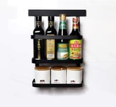Kitchen Shelves Wall Mounted Black Bathroom Racks Home Stainless Steel Two Layers Spice Rack with Guardrail Punch Free Wall Mount Corner Black Paint