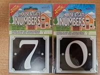 HOUSE GATE NUMBER "70" BRUSHED METAL EFFECT STICKER SILVER ON BLACK FREE POSTAGE