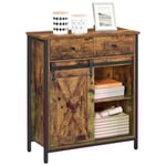 VASAGLE Meuble de Rangement, Buffet, Armoire de Cuisine, Placard, avec Porte Coulissante, 30 x 70 x 80 cm, Étagère Réglable, Style Campagnard, pour Salon, Marron Rustique et Noir LSC100B01