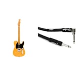 Squier by Fender Classic Vibe 50s Telecaster, Electric Guitar, Maple Fingerboard, Butterscotch Blonde & Professional Series Instrument Guitar Cable, 10 ft, Straight/Angle, Black, 3m