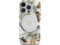 Guess Glitter Flowers Triangle Buttons Magsafe Apple Iphone 16 Pro Max Fodral För Telefon Vit