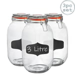 Glass Storage Jars with Wooden Lids Leather Loop 1.5 Litre Pack of 3
