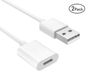 MoKo 2 Pack iPad Pencil Charging Cable for iPad Pro Male to Female Flexible Connector (3 feet), White
