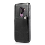 Samsung Galaxy S9 Plus Case, SATURCASE Luxury PU Leather Flip TPU Magnetic Buckle Wallet Stand Card Slots Kickstand Case Cover for Samsung Galaxy S9 Plus (Black)