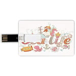 16G USB Flash Drives Credit Card Shape Toddler Memory Stick Bank Card Style Sea Life Theme Underwater Wildlife Creatures Animals Cute Cartoon Style Fantasy,Multicolor Waterproof Pen Thumb Lovely Jump