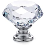 20 x Glasmöbler Handtag och Knoppar - Skåpdörrhandtag - Lådhandtag - Genomskinligt Kristallglas Diamant + Silverbas - 30 x 28mm