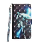 Samsung Galaxy A40 Case, 3D Painting Shock-Absorption Soft PU Leather for Samsung Galaxy A40 Notebook Phone Case with Kickstand Magnetic Card Holder Slim Flip Protective Skin Cover Wolf