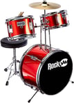 RockJam Kids Drum Kit with Kick Drum Pedal, Drum Stool & Drum Sticks - Red