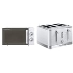 Russell Hobbs RHM1731 INSPIRE White 17 Litre Manual Microwave & 24380 White Inspire High Gloss Plastic Four Slice Toaster