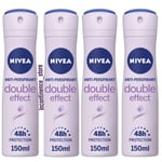 4 X NIVEA Anti-Perspirant Deodorant Spray Double Effect 150 Ml Each