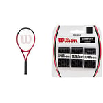 Wilson Clash 100UL v.0 Tennis Racket, Carbon Fibre, Head-Light (grip-heavy) balance, 81 g, 68.6 cm length,Red/Black,2 & Tennis Profile Racket Overgrip - Black (3 Pieces)