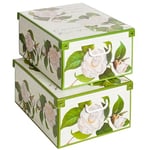 Lot de 2 boîtes de rangement en carton, avec couvercle, pour ranger, fleurs, 39x50x24 cm CAMELIE, Camelias