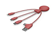 Xoopar Câble Multi USB Mr Bio 4 en 1 - Câble USB Durable - Chargeur USB Universel pour Smartphone Apple iPhone Samsung Google Huawey Xiaomi OnePlus LG Kindle (Rouge)